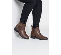 Yours Wide & Extra Wide Fit Buckle Faux Leather Ankle Boots In Brown Brown 5E