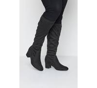 Yours Wide & Extra Wide Fit Faux Suede Stretch Back Knee High Boots In Black Black 6EEE