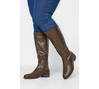 Yours - Chocolate Pu Stretch Heeled Knee High Boots In Wide E Fit & Extra Wide Eee Fit - Women's
