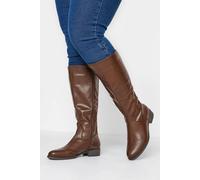 Yours Wide & Extra Wide Fit Pu Stretch Heeled Knee High Boots In Brown Brown 8EEE