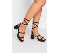 Yours Women's Wide Fit & Extra Wide Fit Satin Strappy Platform Heels in Black | Size: 7EEE