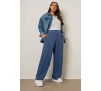 Yours Curve Wide Leg Chambray Trousers - Women's - Plus Size Curve Blue