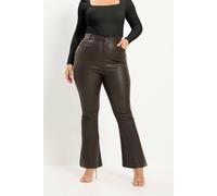Yours Women's Wide Leg Coated Flare Trousers in Chocolate | Size: 24S