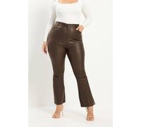 Yours Women's Wide Leg Coated Flare Trousers in Chocolate | Size: 18S