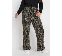 Yours Curve Natural Leopard Print Wide Leg Jeans - Women's - Plus Size Curve Brown