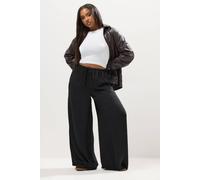 Yours Wide Leg Satin Trousers In Black Black 22-24