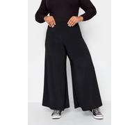 Yours Curve Super Wide Leg Jersey Stretch Elasticated Waist Loose Palazzo Trousers Pants - Women's - Plus Size Black 22