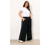 Yours Curve Scuba Side Stripe Wide Leg Trousers - Women's - Plus Size Curve Black