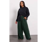 Yours Curve Forest Green Side Stripe Wide Leg Trousers - Women's - Plus Size Curve