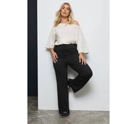 Yours Curve Wide Leg Pull On Stretch Jersey Yoga Pants - Women's - Plus Size Curve Black