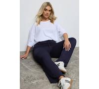 Yours Curve Navy Wide Leg Pull On Stretch Jersey Yoga Pants - Women's - Plus Size Curve