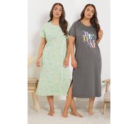 Yours Curve 2 Pack Grey 'Bloom' Midaxi Nightdresses - Women's - Plus Size Curve