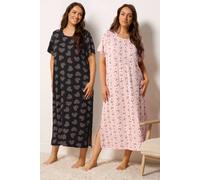 Yours Women's 2 Pack Bow & Heart Print Midaxi Nightdresses | Size: 30-32 Yours Multicolor 30-32