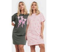 Yours Women's 2 Pack Bow Print Nightdresses in Grey | Size: 26-28 Yours Grey 26-28