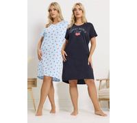 Yours Women's 2 Pack 'Brunch Club' Nightdresses | Size: 30-32 Yours Multicolor 30-32