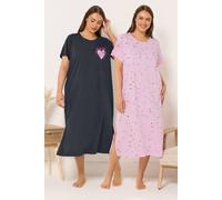 Yours Women's 2 Pack 'Ciao Bella' Midaxi Nightdresses | Size: 26-28 Yours Multicolor 26-28