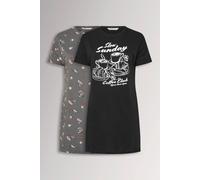 Yours Women's 2 Pack 'Coffee Club' Sleep Tee Nightdresses in Black | Size: 30-32 Yours Black 30-32