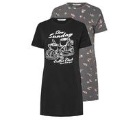 Yours Women's 2 Pack 'Coffee Club' Sleep Tee Nightdresses in Black | Size: 26-28 Yours Black 26-28