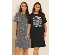 Yours Women's 2 Pack 'Coffee Club' Sleep Tee Nightdresses in Black | Size: 38-40 Yours Black 38-40
