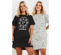 Yours Curve 2 Pack & Grey 'Cosmic Dreamer' Nightdresses - Women's - Plus Size Curve