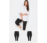 Yours Women's 2 Pack Cropped Length Leggings in Black | Size: 34-36 Yours Black 34-36