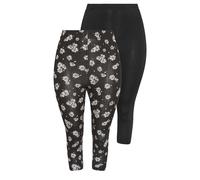 Yours Women's 2 Pack Daisy Cropped Leggings in Black | Size: 18