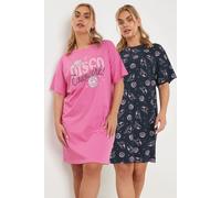 Yours Curve 2 Pack Cotton 'Disco Cowgirl' Nightdresses - Women's - Plus Size Curve Pink