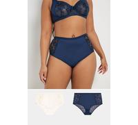 Yours 2 Pack Curve Blue & White Embroidered Full Briefs - Women's - Plus Size Curve