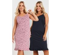 Yours Curve 2 Pack & Navy Blue Floral Nightdresses - Women's - Plus Size Curve