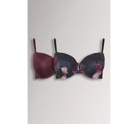 Yours Women's 2 Pack Floral Print T-Shirt Bras in Dark Navy | Size: 40DD