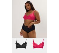 Yours 2 Pack Curve & Black Lace Mesh Underwired Bras - Women's - Plus Size Curve