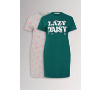Yours Curve 2 Pack 'Lazy Daisy' Slogan Printed Nightdresses - Women's - Plus Size Curve Green
