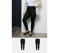 YOURS FOR GOOD 2 Pack Curve Cotton Stretch Leggings - Women's Black