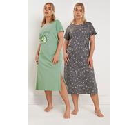 Yours Curve 2 Pack 'Let's Avocuddle' Slogan Printed Nightdresses - Women's - Plus Size Curve Light Green