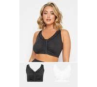 Yours 2 Pack Black & White Non Padded Front Fastening Lace Trim Bras - Women's - Plus Size Curve