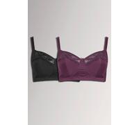 Yours Women's 2 Pack Non-Padded Non-Wired Full Cup Bras in Black | Size: 40DD