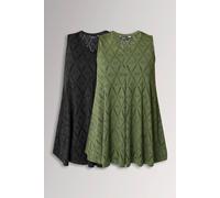Yours Clothing - Yourset 2 Pack Curve Black & Green Pointelle Vest Top - Women's - Plus Size Curve