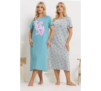 Yours Women's 2 Pack Printed Nightdresses | Size: 26-28 Yours Multicolor 26-28