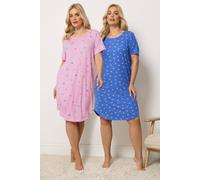 Yours Women's 2 Pack Soft Touch Palm Tree Nightdresses | Size: 18-20 Yours Multicolor 18-20