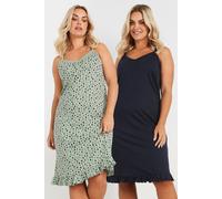 Yours Curve 2 Pack & Black Spot Print Chemise Nightdresses - Women's - Plus Size Curve