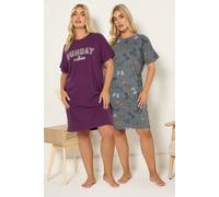 Yours 2 Pack Curve Red 'Sunday Vibes' Sleep Tee Nightdresses - Women's - Plus Size Curve