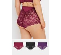 Yours Women's 3 Lace Back Knickers in Red | Size: 38-40 Yours Red 38-40
