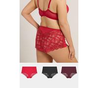 Yours 3 Pack Curve Lace Back High Waisted Knickers - Women's - Plus Size Curve Red