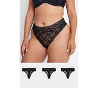 Yours Curve 3 Pack Lace High Waisted Thongs - Women's - Plus Size Curve Black