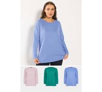 Yours 3 Pack Curve Green & Blue Long Sleeve T-Shirts - Women's - Plus Size Curve