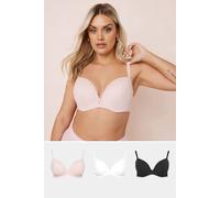 Yours 3 Pack Curve & Pink Cotton Padded Lace Bras - Women's - Plus Size Curve
