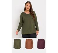 Yours Women's 3 PACK V-Neck T-Shirts in Brown | Size: 30-32 Yours Brown 30-32