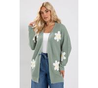 Yours Women's 3D Floral Midi Cardigan Sweater in Pale Green | Size: 14/16