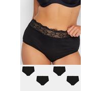 Yours Women's 4 Pack Lace Trim Full Briefs in Black | Size: 22-24 Yours Black 22-24