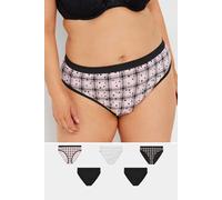 Yours 5 Pack Curve & Pink Check Print High Leg Knickers - Women's - Plus Size Curve
